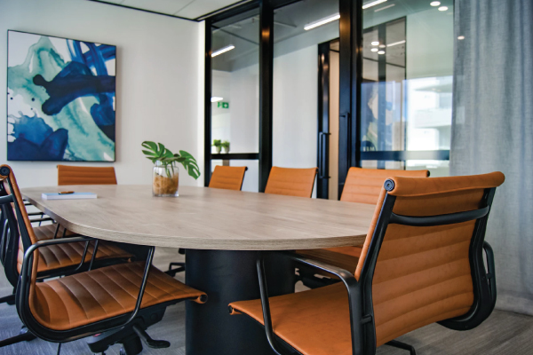 Human Resources boardroom with table and chairs 