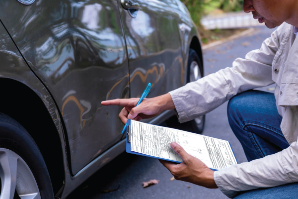 Insurance agent inspecting an accident